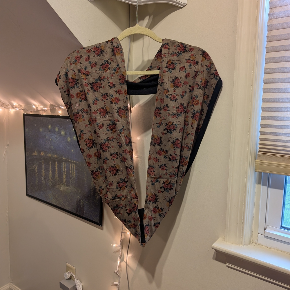 Reversible Infinity Black Floral Scarf Shawl Wrap